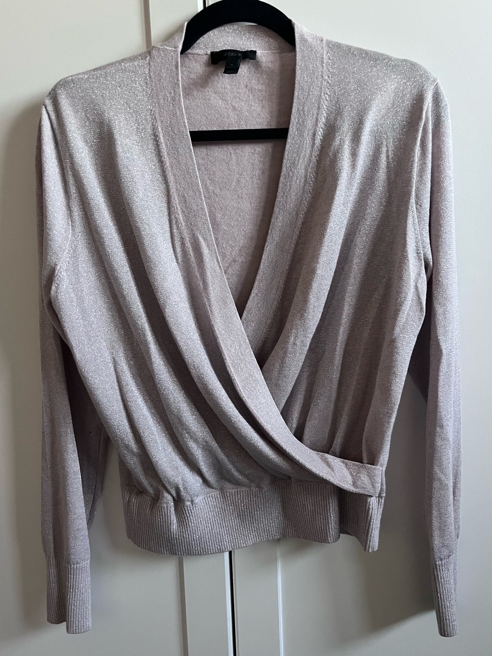 J. Crew Metallic Shimmer Lurex Wrap Wool-Blend Sweater Medium Taupe Pink SP18
